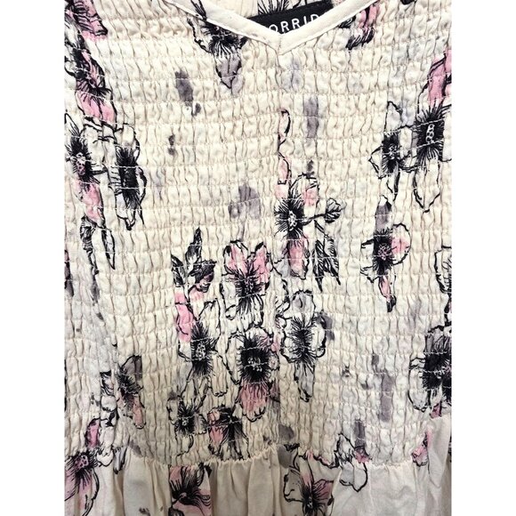 Torrid Floral Print Ivory Pink & Black Spaghetti Strap Sundress Smocked Bodice & - Picture 7 of 10